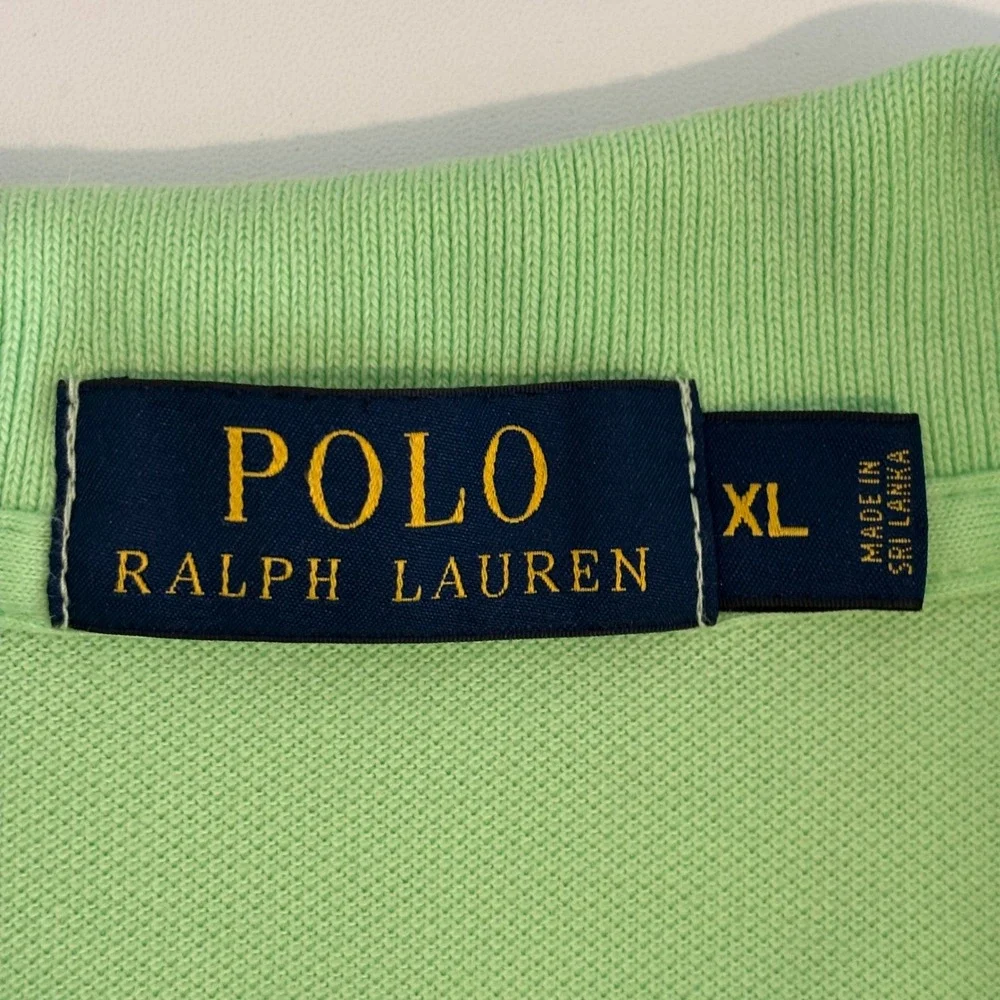Polo Ralph Lauren Lime Green Polo Shirt Mens XL Short Sleeve Purple Pony Logo
